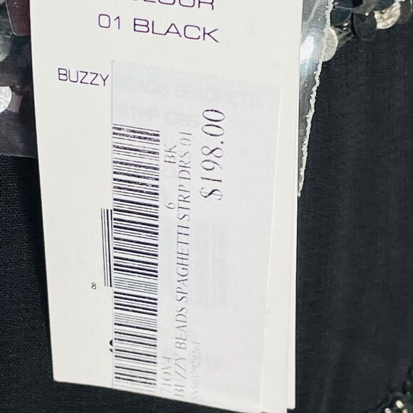 French Connection Black Fully Lined Buzzy Beaded Spaghetti Night Out Dress. NWT - Picture 9 of 10